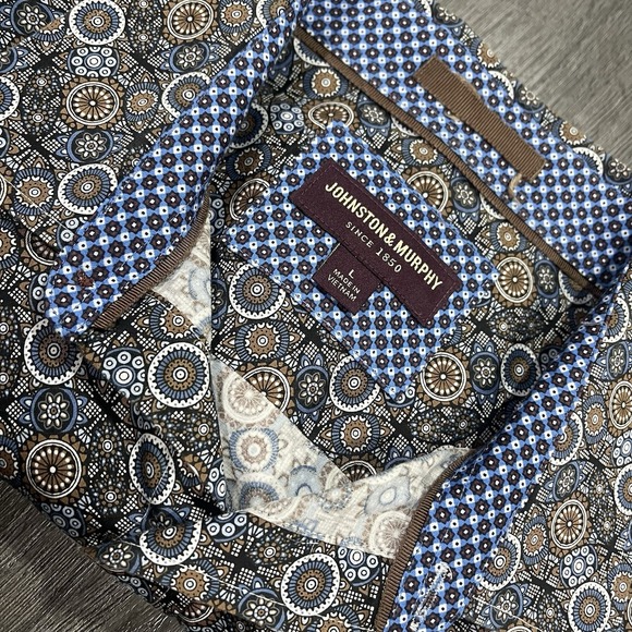 Johnston & Murphy Long Sleeve Shirt Large Flip Cuff Geometric Kaleidoscope Print - Picture 10 of 11